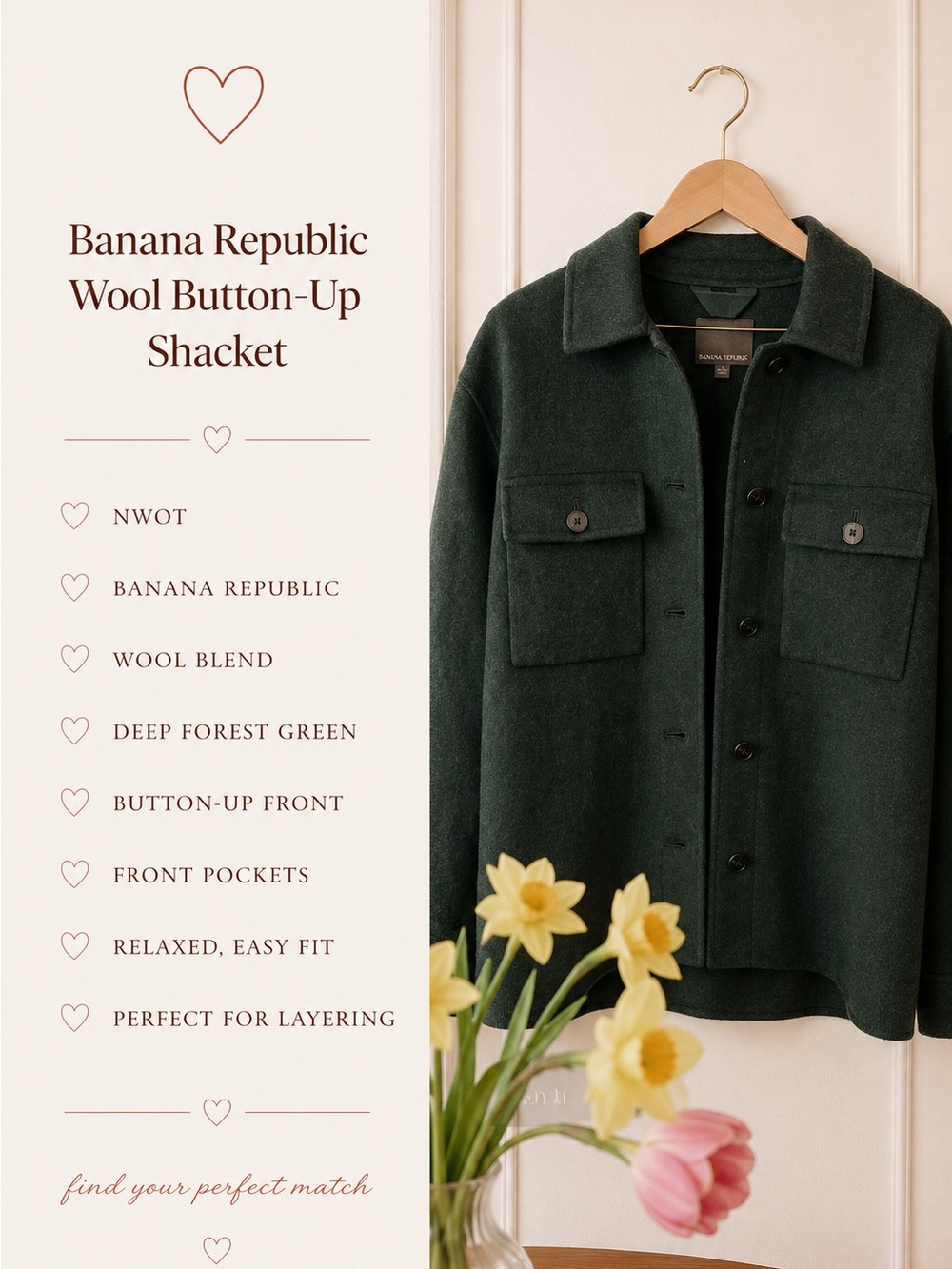 Banana Republic Dark Green Wool Button-Up Jacket